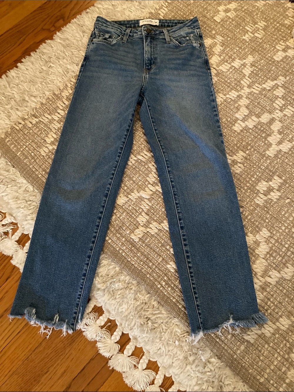 Just Black Raw Hem Straight Leg Jeans — Medium Blue